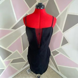 Bailey 44 Black Net V Neck Mini Dress, Size Large